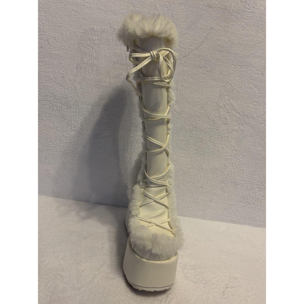 Demonia White Knee High Camel 311 Vegan Leather Faux Fur Boots Women’s Size 10 - Picture 6 of 15